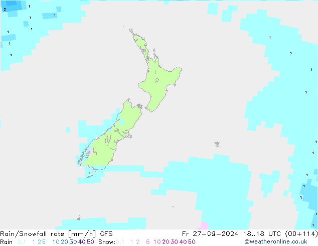 Rain/Snowfall rate GFS Fr 27.09.2024 18 UTC