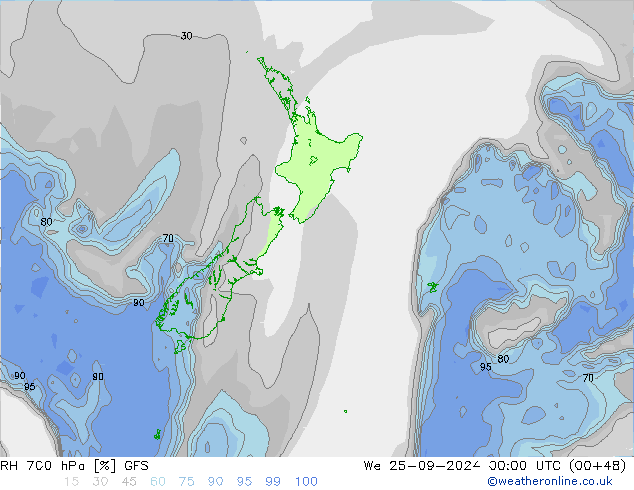 RH 700 hPa GFS  25.09.2024 00 UTC