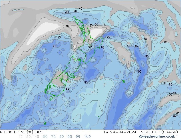 RH 850 hPa GFS Tu 24.09.2024 12 UTC