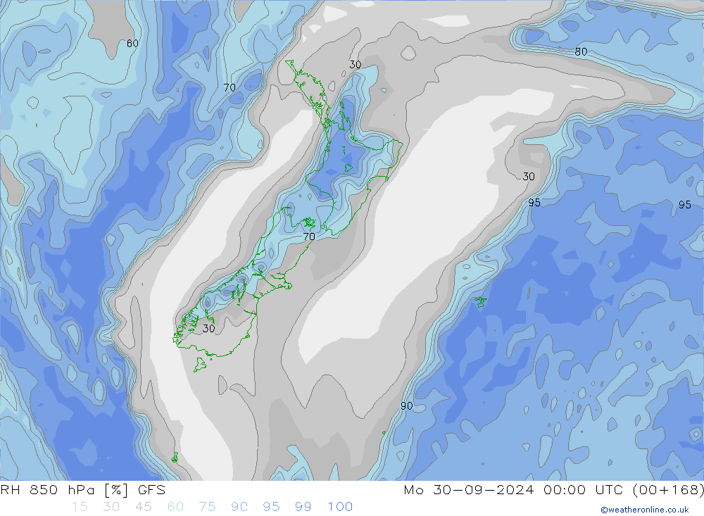 850 hPa Nispi Nem GFS Pzt 30.09.2024 00 UTC