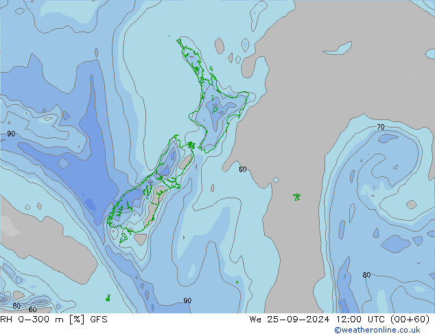 RH 0-300 m GFS St 25.09.2024 12 UTC