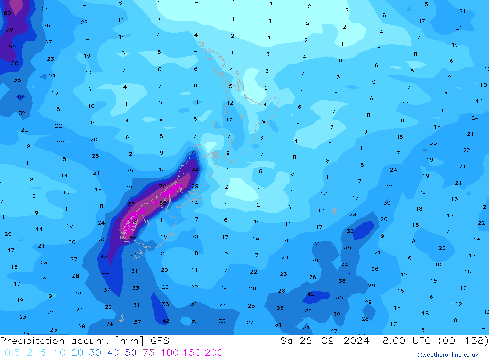 Precipitation accum. GFS Sáb 28.09.2024 18 UTC