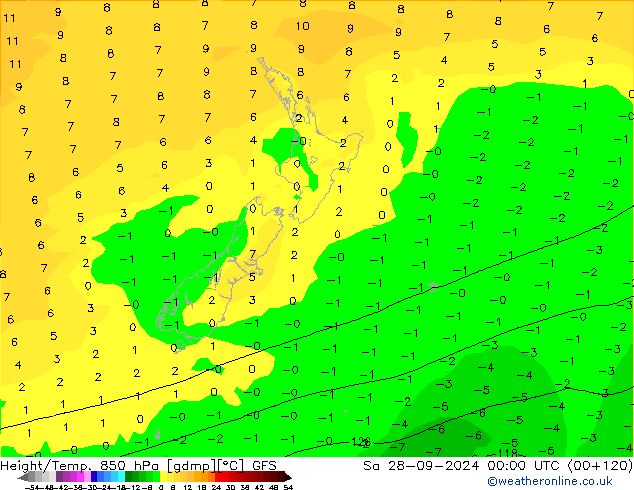 Height/Temp. 850 hPa GFS  28.09.2024 00 UTC