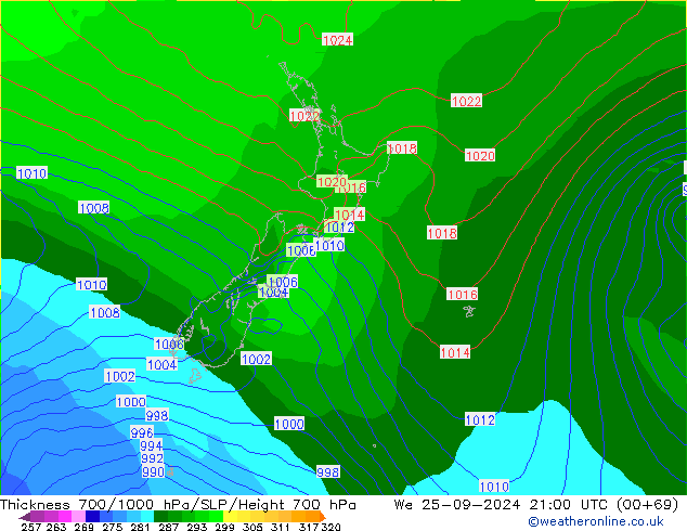 Thck 700-1000 hPa GFS St 25.09.2024 21 UTC