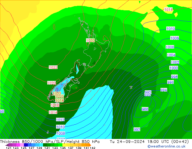 Thck 850-1000 hPa GFS Út 24.09.2024 18 UTC