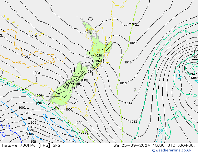 Theta-e 700hPa GFS We 25.09.2024 18 UTC