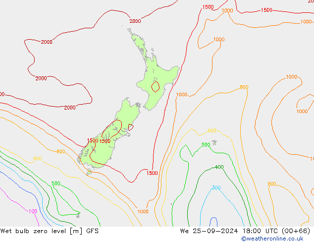 Wet bulb zero level GFS We 25.09.2024 18 UTC