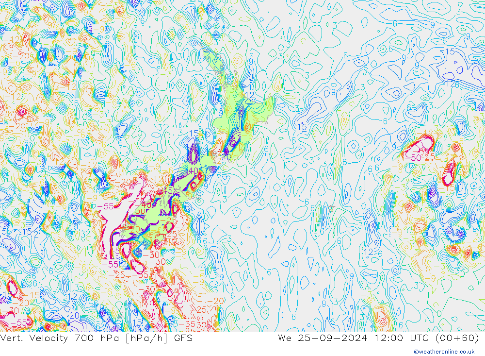 700 hPa Dikey Hız GFS Çar 25.09.2024 12 UTC