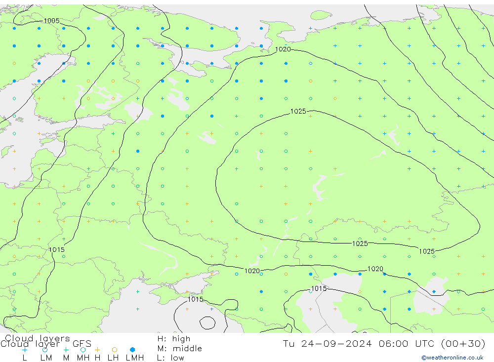 Cloud layer GFS Tu 24.09.2024 06 UTC