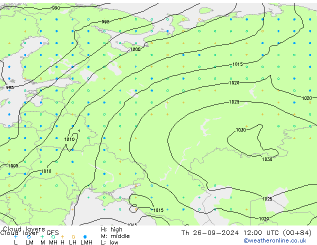 Cloud layer GFS чт 26.09.2024 12 UTC