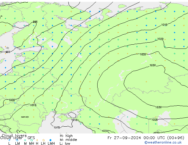 Wolkenlagen GFS vr 27.09.2024 00 UTC