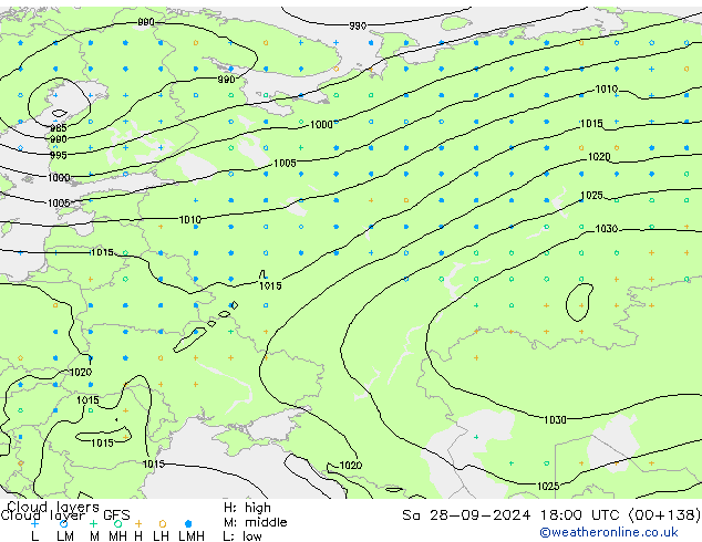 Cloud layer GFS сб 28.09.2024 18 UTC