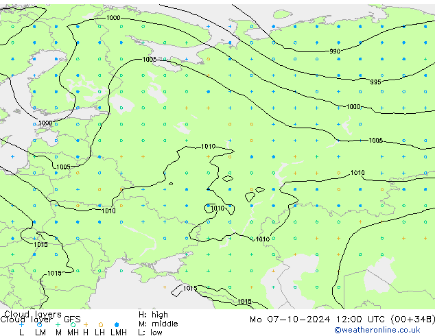 Cloud layer GFS Po 07.10.2024 12 UTC