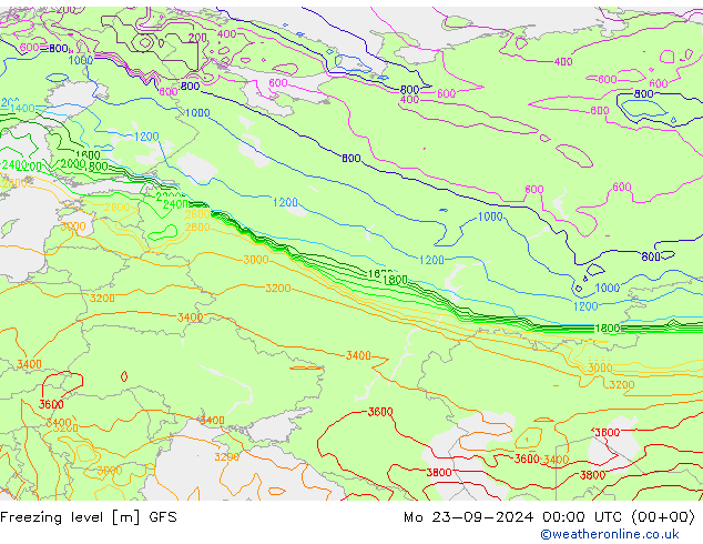 Freezing level GFS Mo 23.09.2024 00 UTC