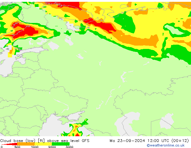 Cloud base (low) GFS Mo 23.09.2024 12 UTC