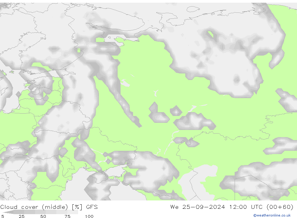 Nuages (moyen) GFS mer 25.09.2024 12 UTC