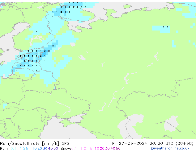 Rain/Snowfall rate GFS Fr 27.09.2024 00 UTC