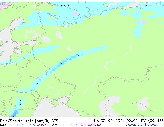 Rain/Snowfall rate GFS lun 30.09.2024 00 UTC