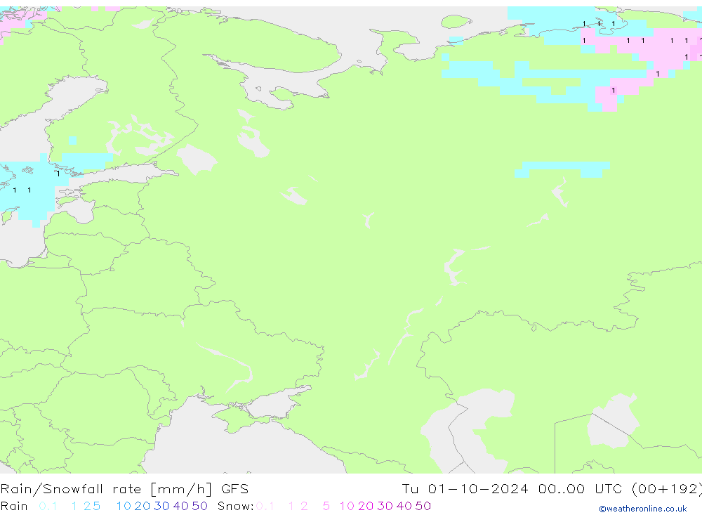 Rain/Snowfall rate GFS Tu 01.10.2024 00 UTC