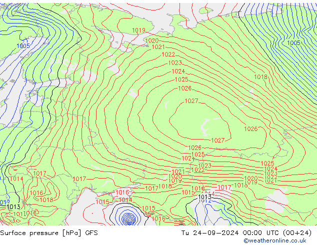 Surface pressure GFS Tu 24.09.2024 00 UTC