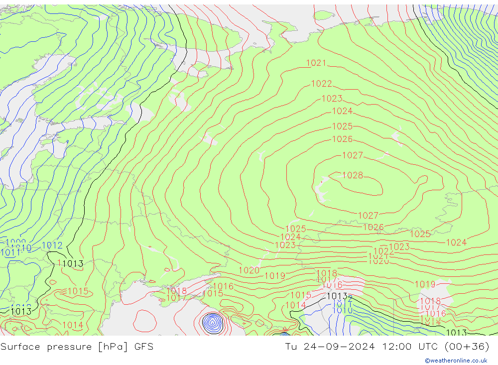 Pressione al suolo GFS mar 24.09.2024 12 UTC