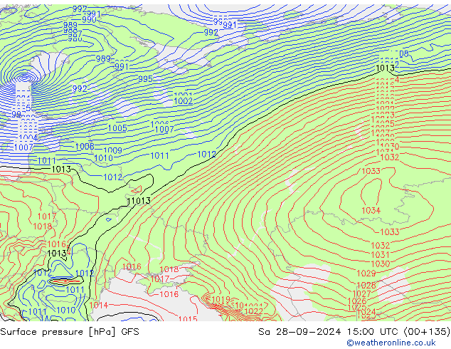 приземное давление GFS сб 28.09.2024 15 UTC