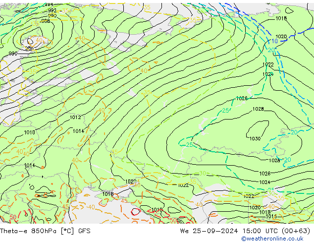 Theta-e 850hPa GFS We 25.09.2024 15 UTC