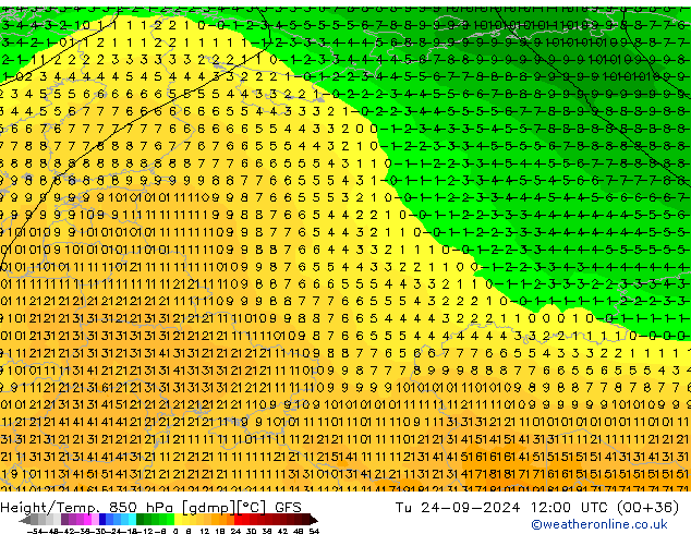 Z500/Rain (+SLP)/Z850 GFS Tu 24.09.2024 12 UTC