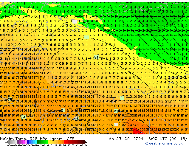 Height/Temp. 925 hPa GFS Seg 23.09.2024 18 UTC