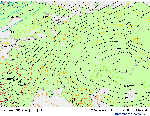 Theta-e 700hPa GFS Fr 27.09.2024 00 UTC