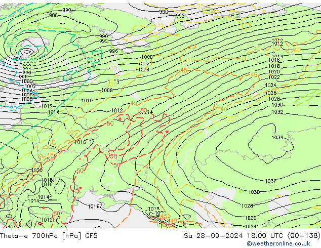 Theta-e 700гПа GFS сб 28.09.2024 18 UTC