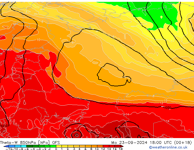 Theta-W 850hPa GFS Seg 23.09.2024 18 UTC