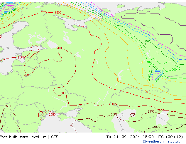 Theta-W Frostgrenze GFS Di 24.09.2024 18 UTC