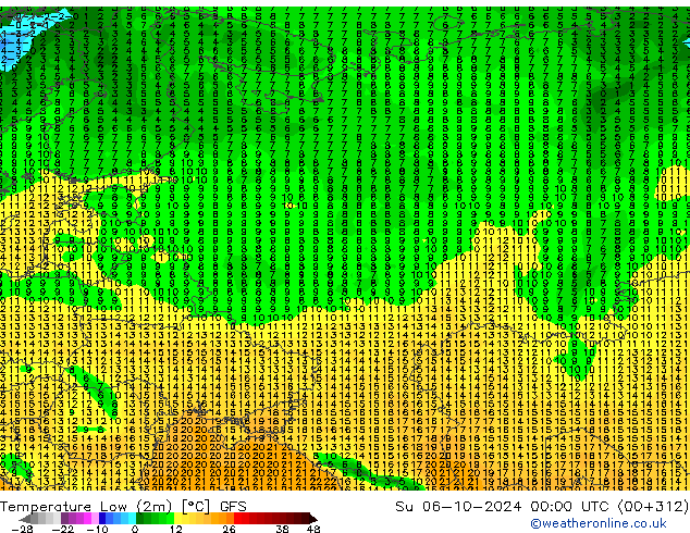 Min. Temperatura (2m) GFS nie. 06.10.2024 00 UTC