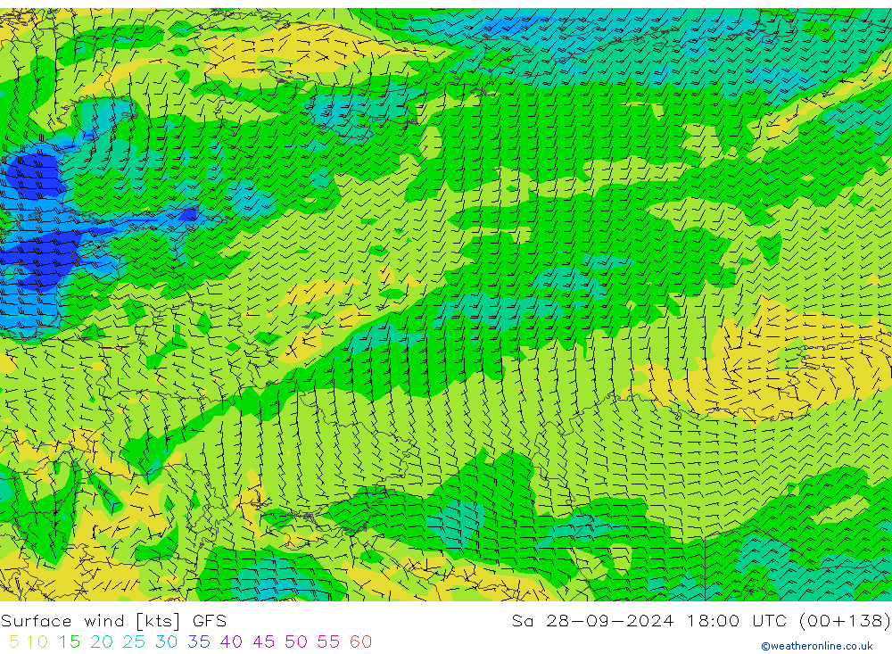 Surface wind GFS Sa 28.09.2024 18 UTC