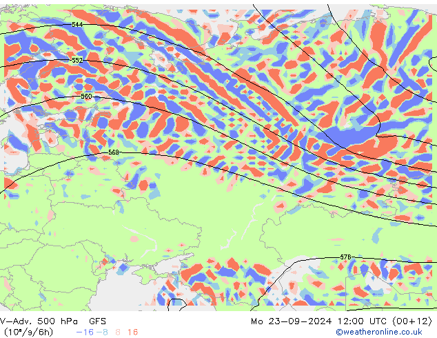 V-Adv. 500 hPa GFS Mo 23.09.2024 12 UTC