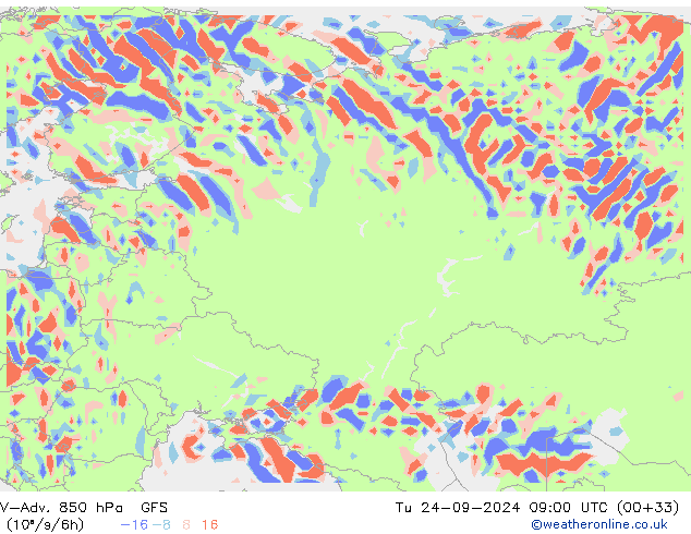 V-Adv. 850 hPa GFS Út 24.09.2024 09 UTC