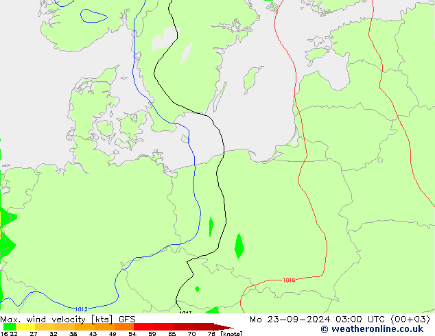 Max. wind snelheid GFS ma 23.09.2024 03 UTC