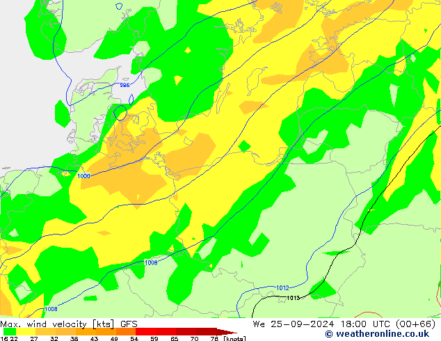 Max. wind velocity GFS Qua 25.09.2024 18 UTC