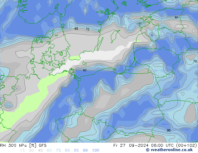 RH 300 hPa GFS Sex 27.09.2024 06 UTC