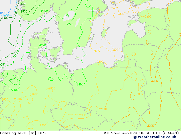 Isotherme 0° GFS mer 25.09.2024 00 UTC