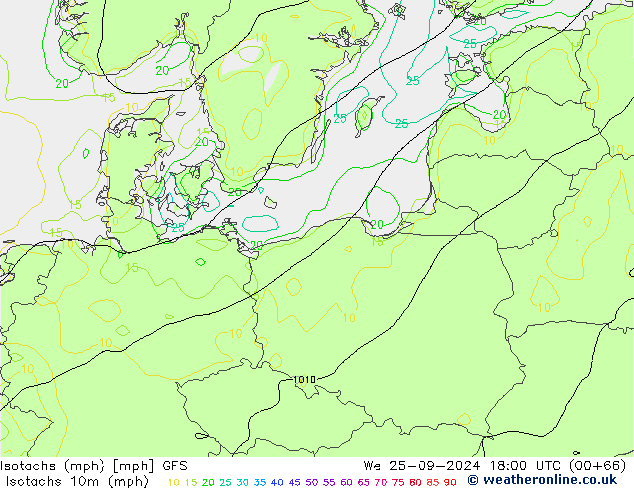 Isotachs (mph) GFS Qua 25.09.2024 18 UTC