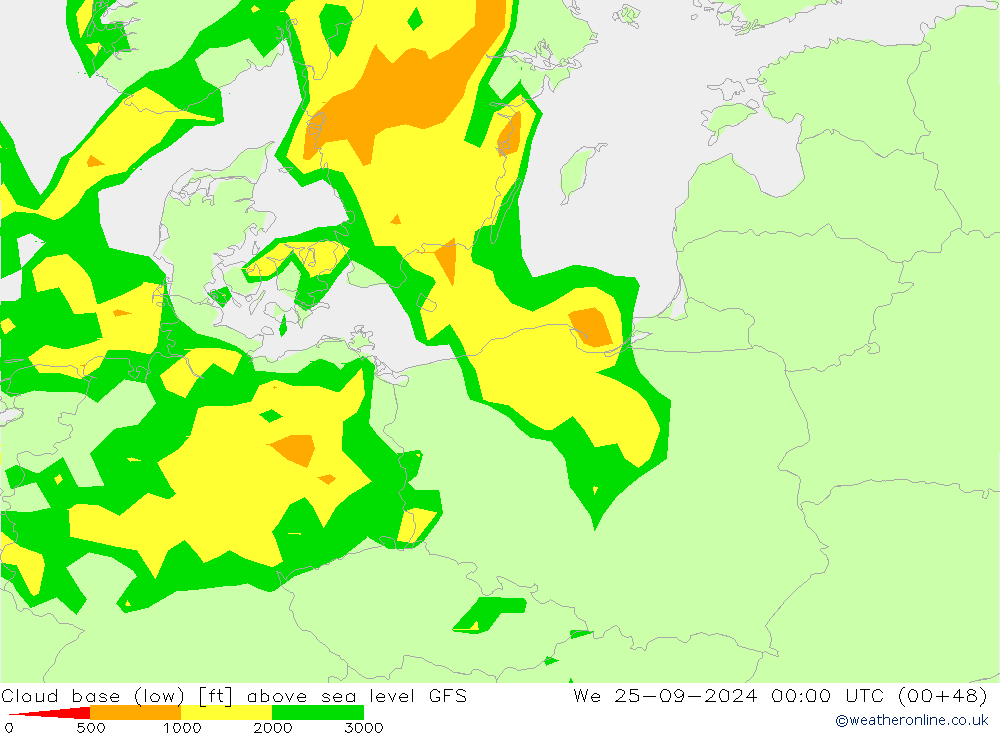 Cloud base (low) GFS Qua 25.09.2024 00 UTC