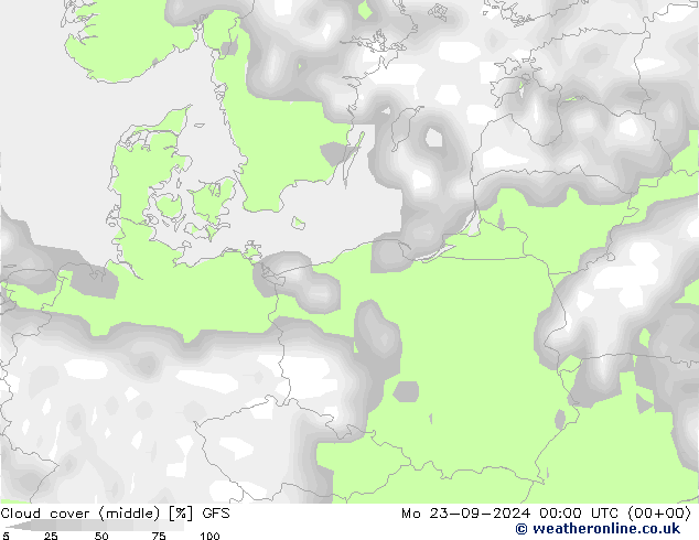 oblačnosti uprostřed GFS Po 23.09.2024 00 UTC