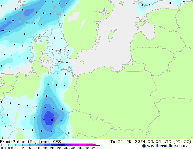 осадки (6h) GFS вт 24.09.2024 06 UTC