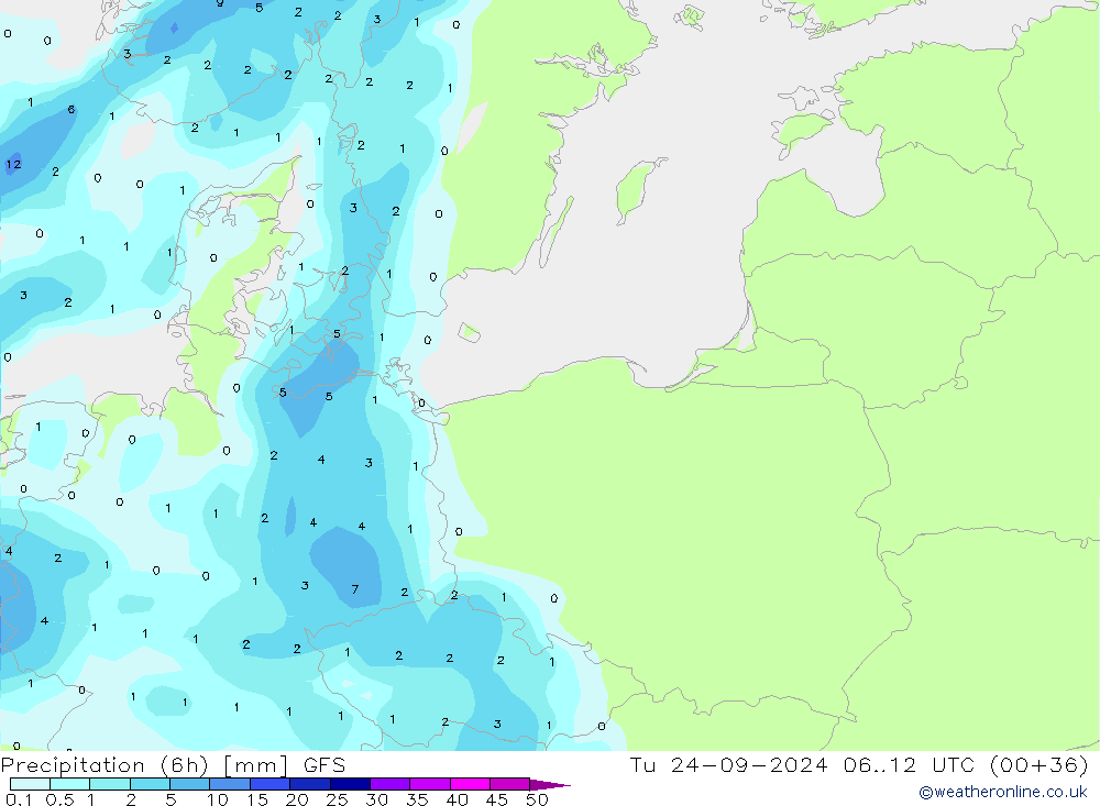 Z500/Rain (+SLP)/Z850 GFS Tu 24.09.2024 12 UTC