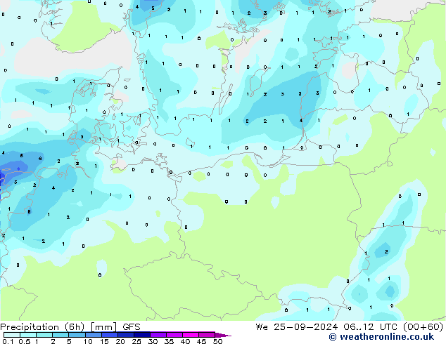 Z500/Rain (+SLP)/Z850 GFS mer 25.09.2024 12 UTC