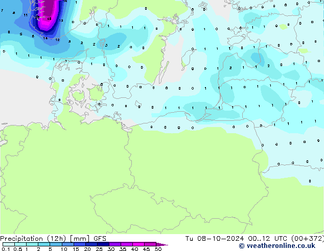 Precipitação (12h) GFS Ter 08.10.2024 12 UTC