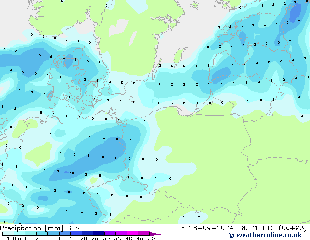 Srážky GFS Čt 26.09.2024 21 UTC