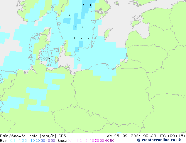 Regen/Schneefallrate GFS Mi 25.09.2024 00 UTC